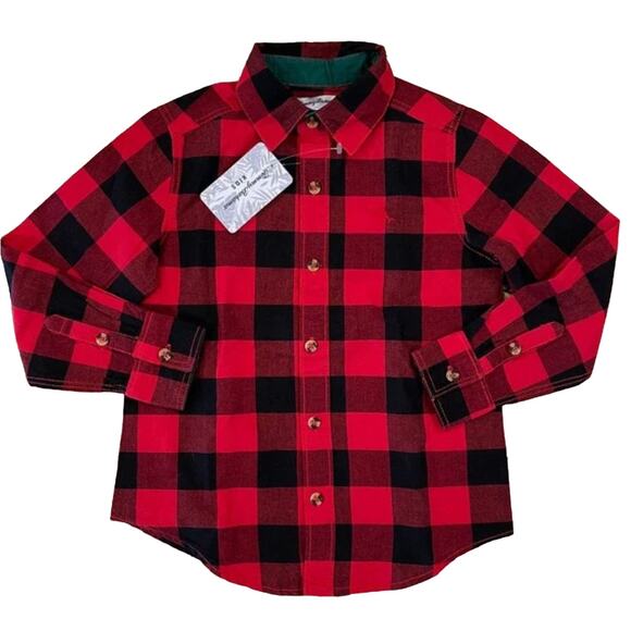 NWT Tommy Bahama Kids Red/Black Buffalo Plaid Button Up Shirt - SIZE XS (4) - Picture 1 of 6